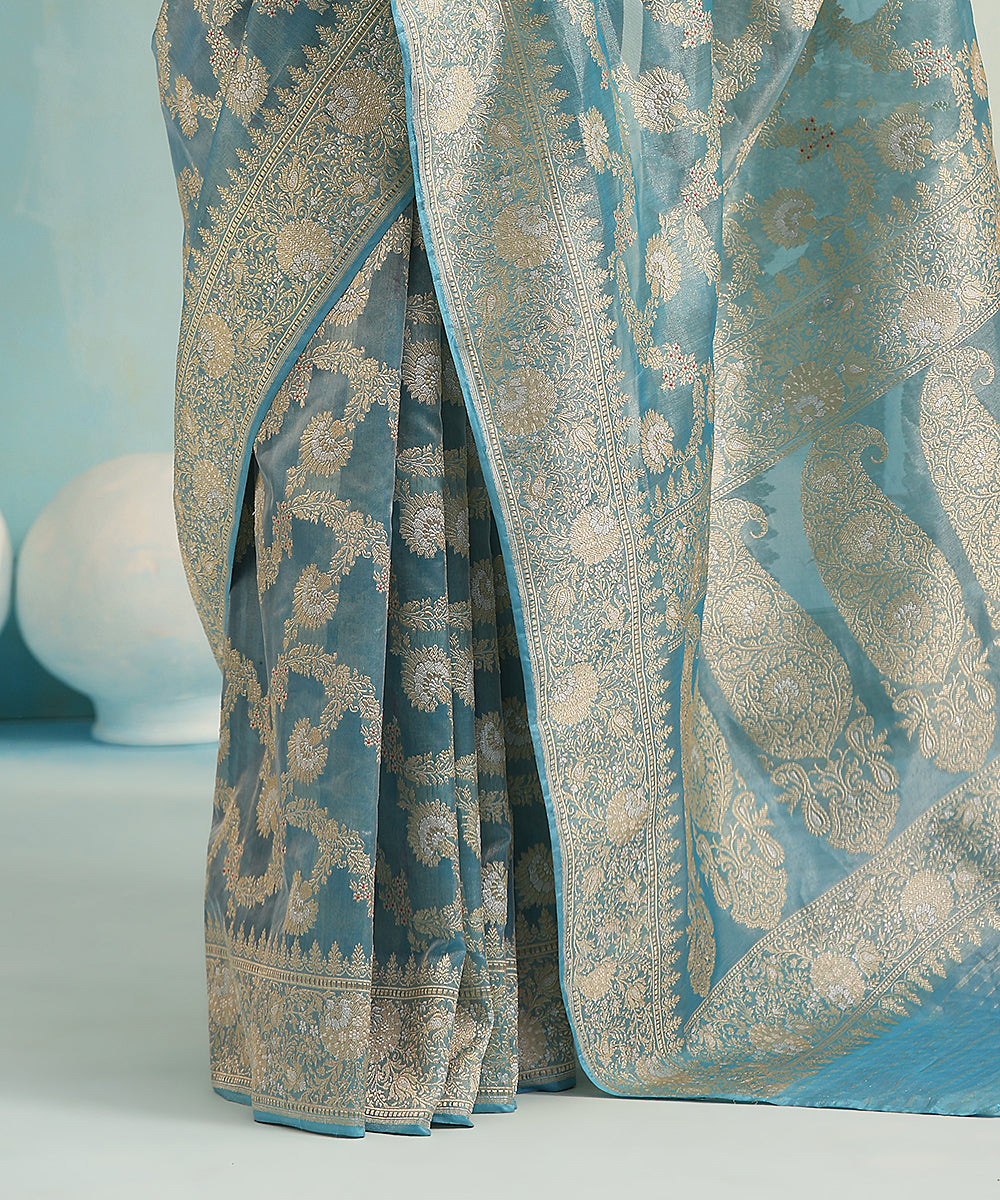 Turquoise_Blue_Handloom_Pure_Kora_Silk_Banarasi_Saree_With_Kadhwa_Jaal_WeaverStory_04