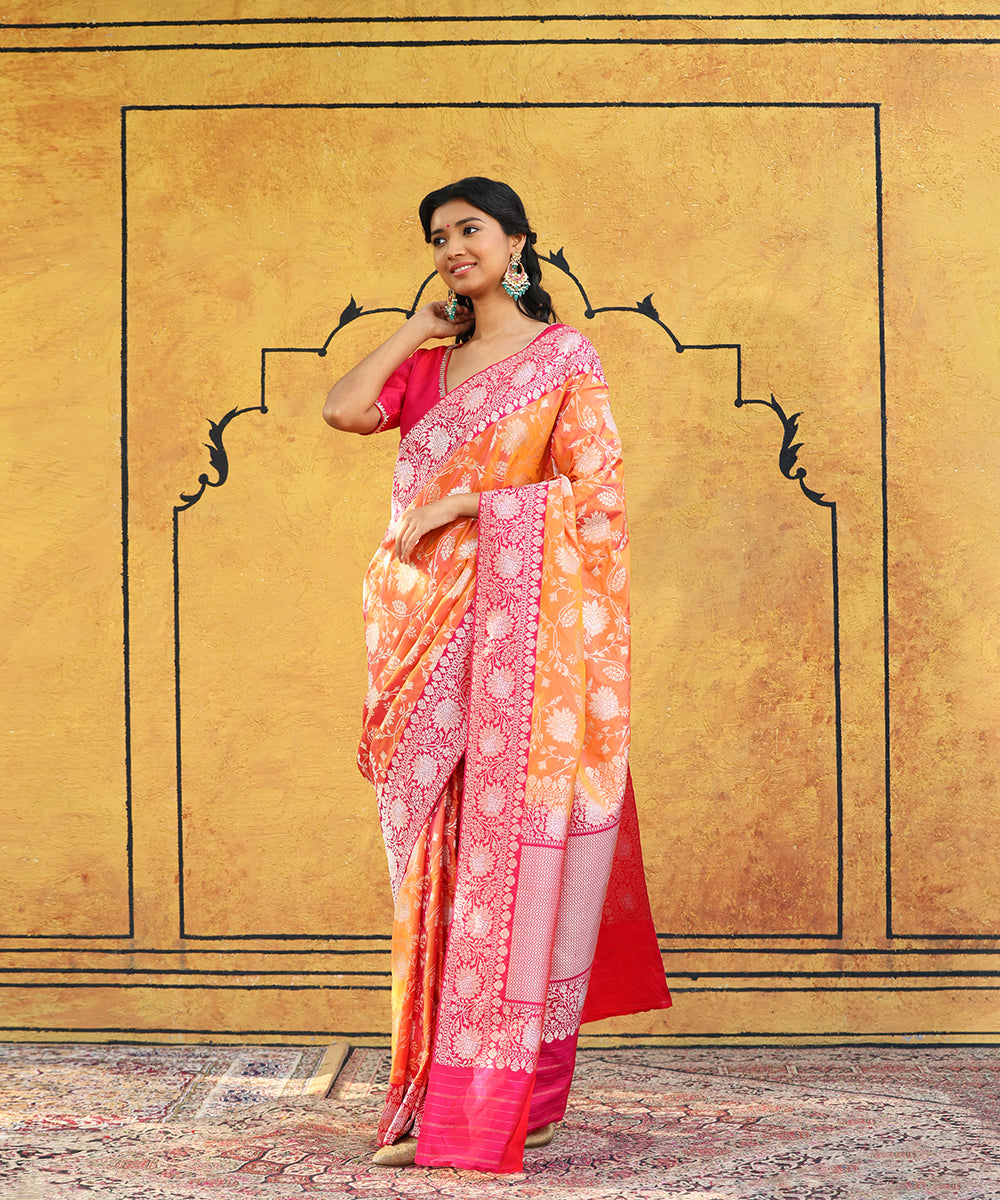 Orange_Dual_Tone_Handloom_Pure_Katan_Silk_Banarasi_Saree_With_Pink_Border_WeaverStory_02