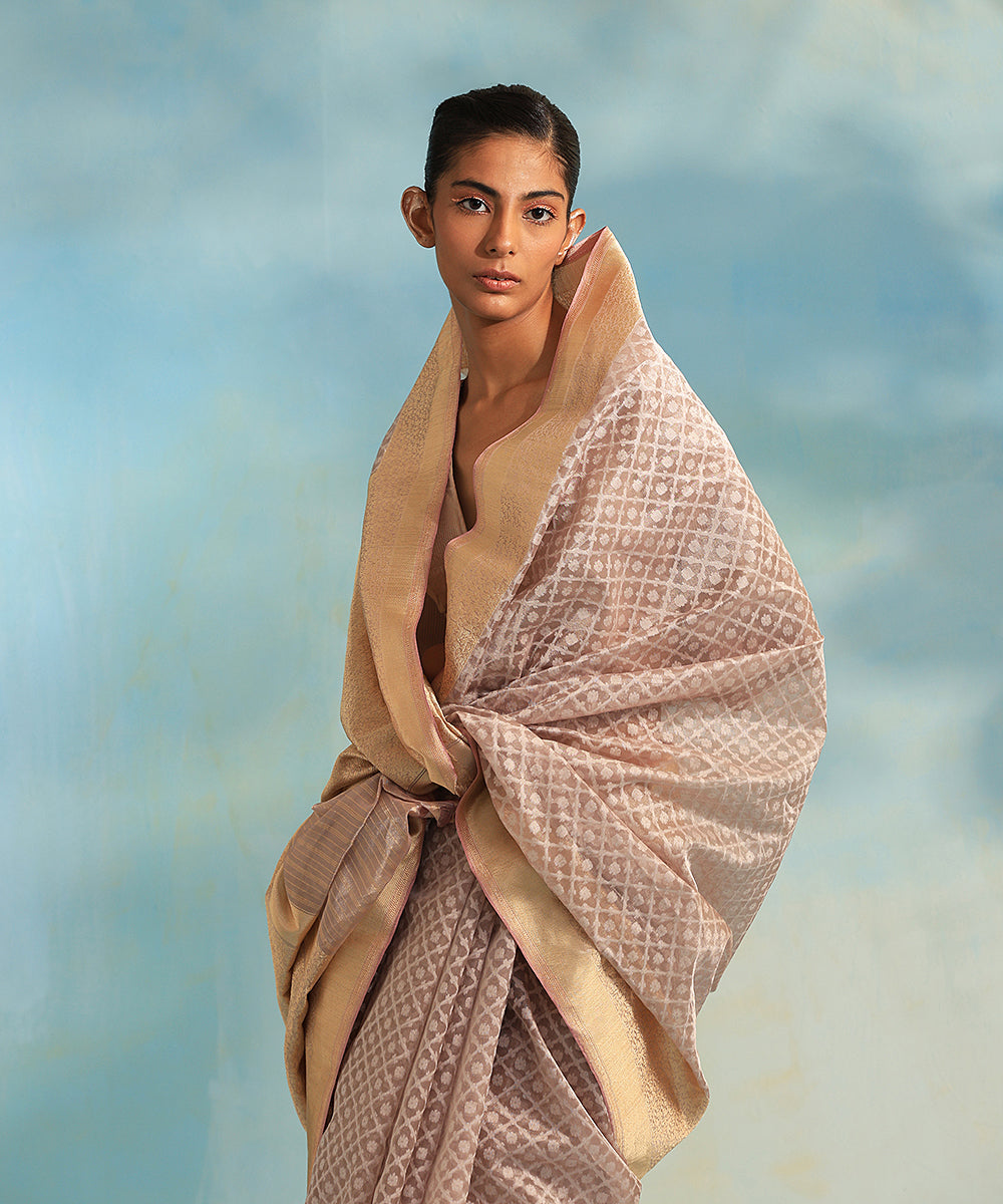 Handloom_Light_Mauve_Pure_Kora_Tissue_Cutwork_Banarasi_Saree_With_Border_WeaverStory_01