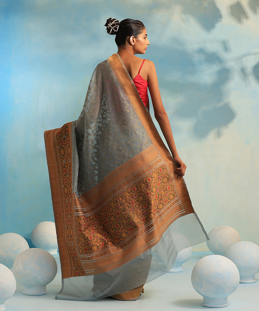 Pigeon_Blue_Handloom_Pure_Kora_Silk_Banarasi_Saree_With_Multicolor_Resham_Border_WeaverStory_03