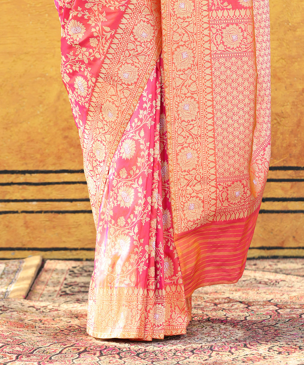 Handloom_Pink_And_Orange_Pure_Katan_Silk_Banarasi_Saree_With_Jaal_WeaverStory_04