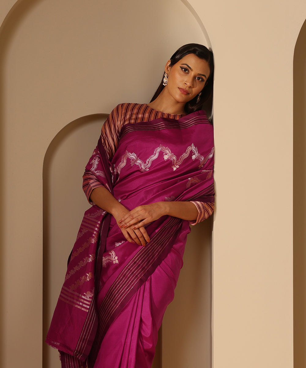 Handloom_Plum_Pure_Katan_Silk_Banarasi_Saree_With_Kadhwa_Chevron_Border_WeaverStory_01