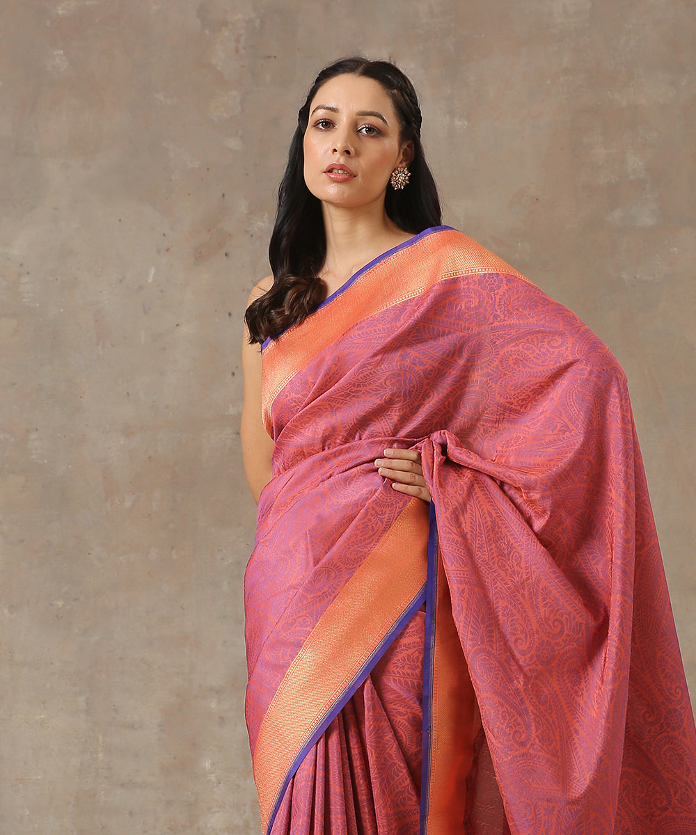 Handloom_Magenta_Katan_Georgette_Jamawar_Banarasi_Saree_WeaverStory_01