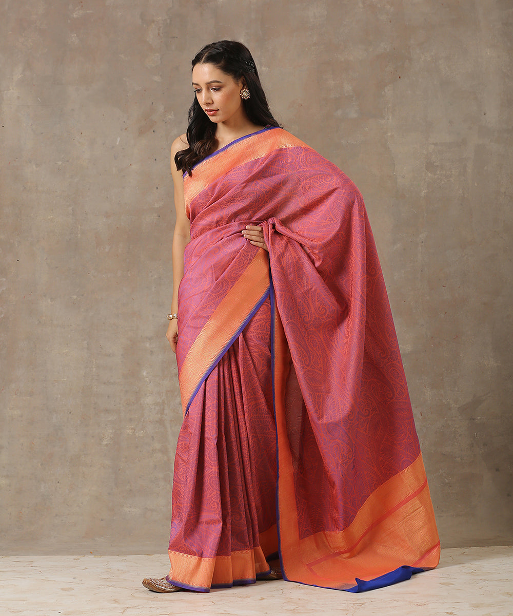 Handloom_Magenta_Katan_Georgette_Jamawar_Banarasi_Saree_WeaverStory_02
