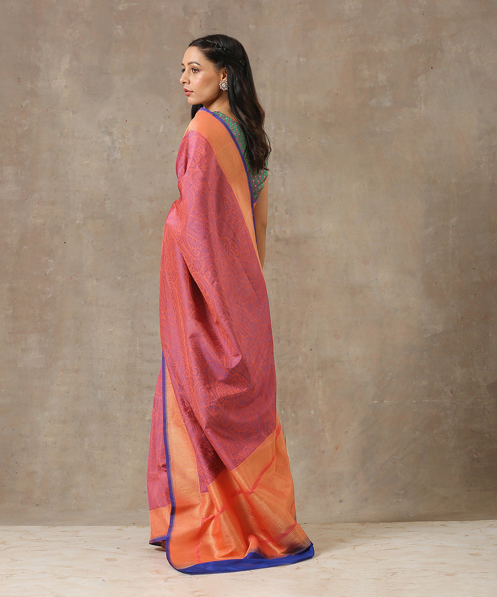 Handloom_Magenta_Katan_Georgette_Jamawar_Banarasi_Saree_WeaverStory_03