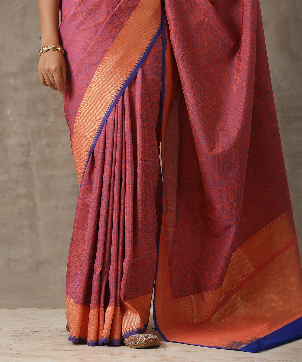 Handloom_Magenta_Katan_Georgette_Jamawar_Banarasi_Saree_WeaverStory_04