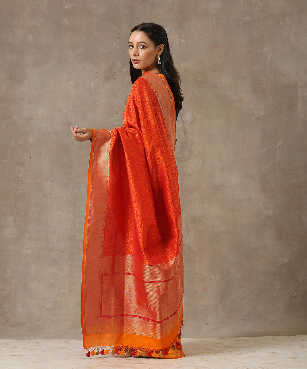 Orange_Handloom_Katan_Georgette_Jamawar_Banarasi_Saree_WeaverStory_03