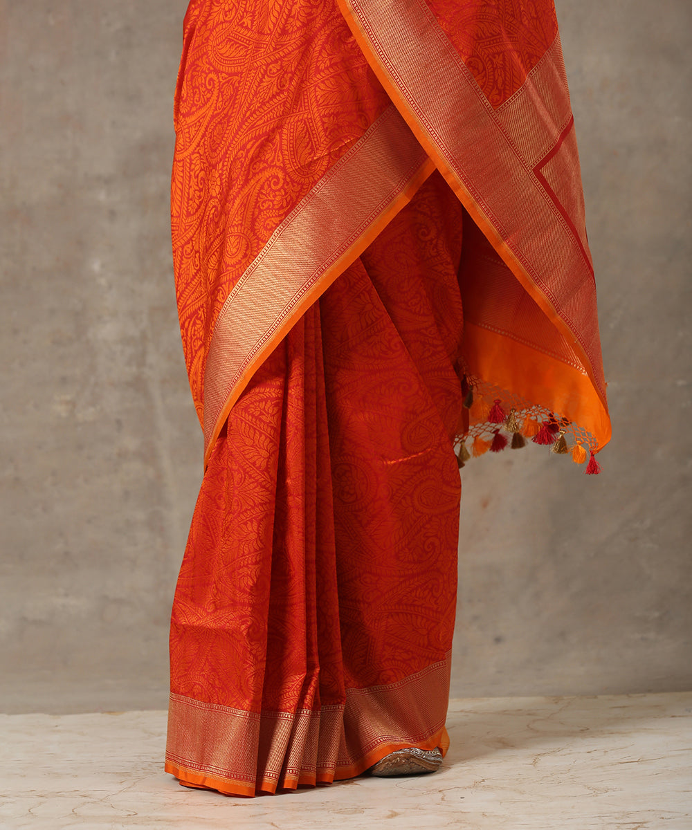 Orange_Handloom_Katan_Georgette_Jamawar_Banarasi_Saree_WeaverStory_04
