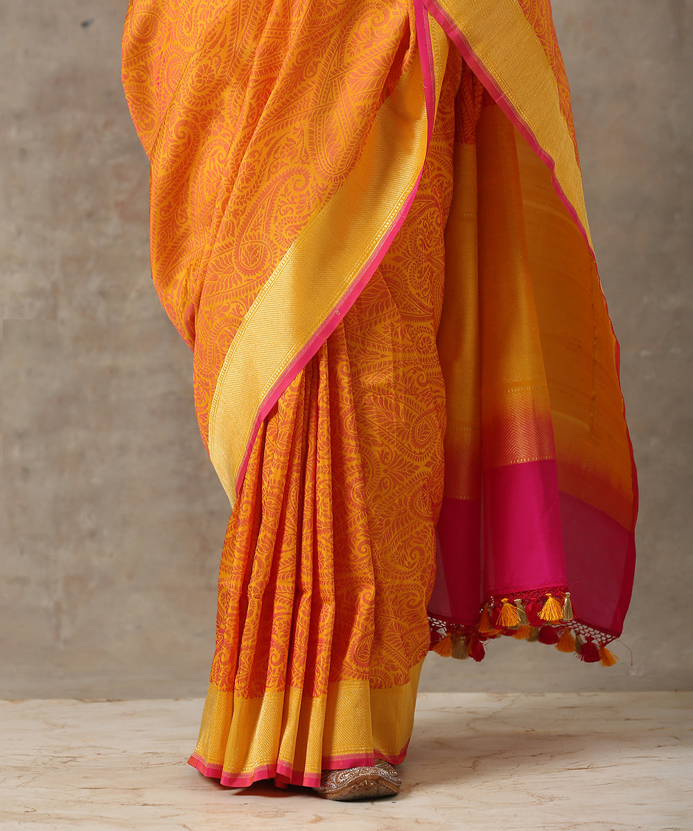 Orange_Handloom_Katan_Georgette_Jamawar_Banarasi_Saree_WeaverStory_04