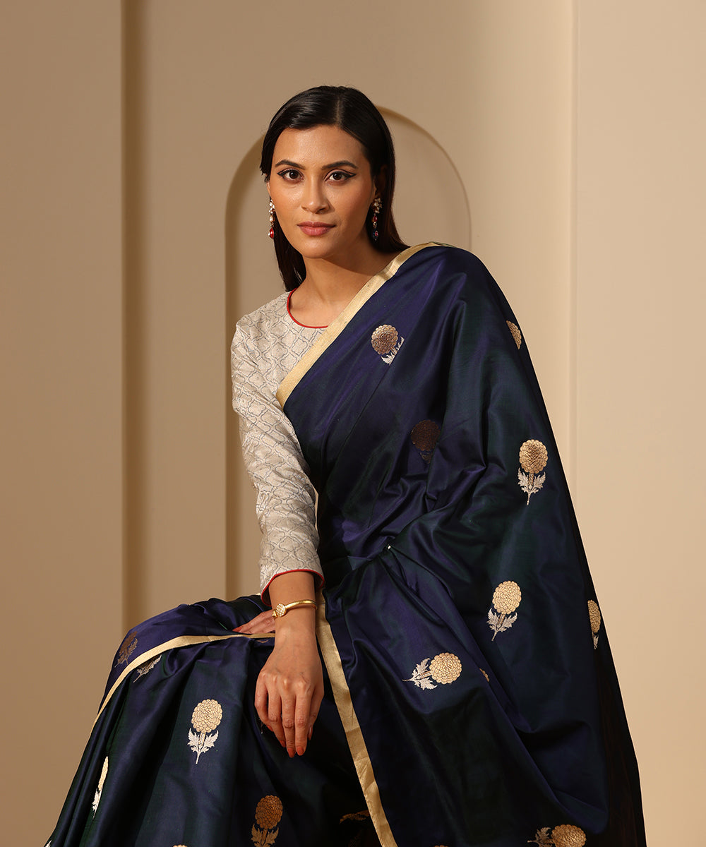 Blue_Handloom_Pure_Satin_Silk_Banarasi_Saree_With_Kadhwa_Boota_WeaverStory_01