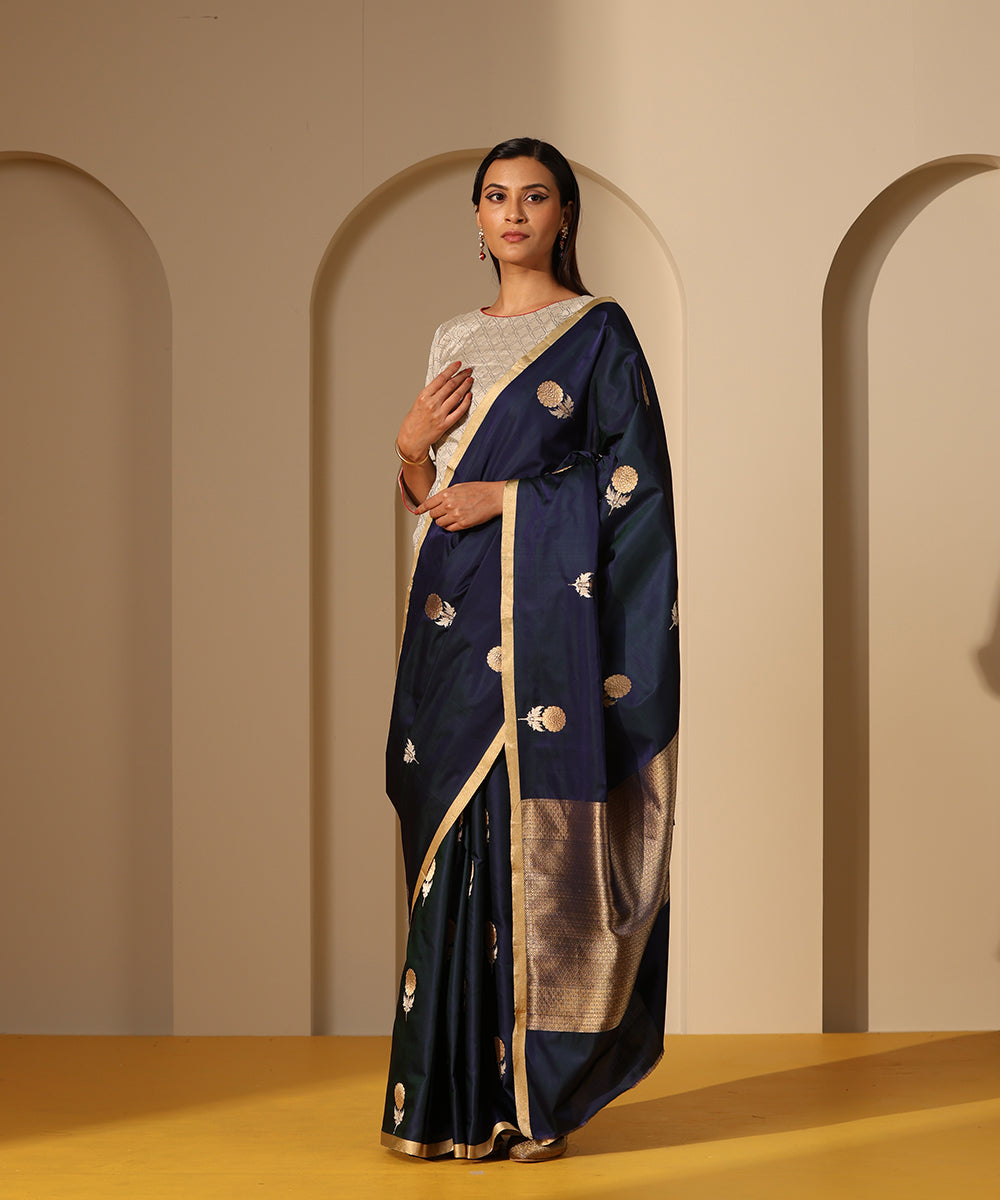 Blue_Handloom_Pure_Satin_Silk_Banarasi_Saree_With_Kadhwa_Boota_WeaverStory_02
