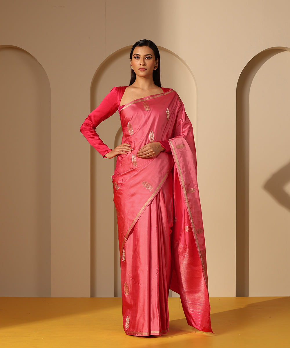 Handloom_Rose_Pink_Satin_Silk_Banarasi_Saree_With_Kadhwa_Boota_WeaverStory_02