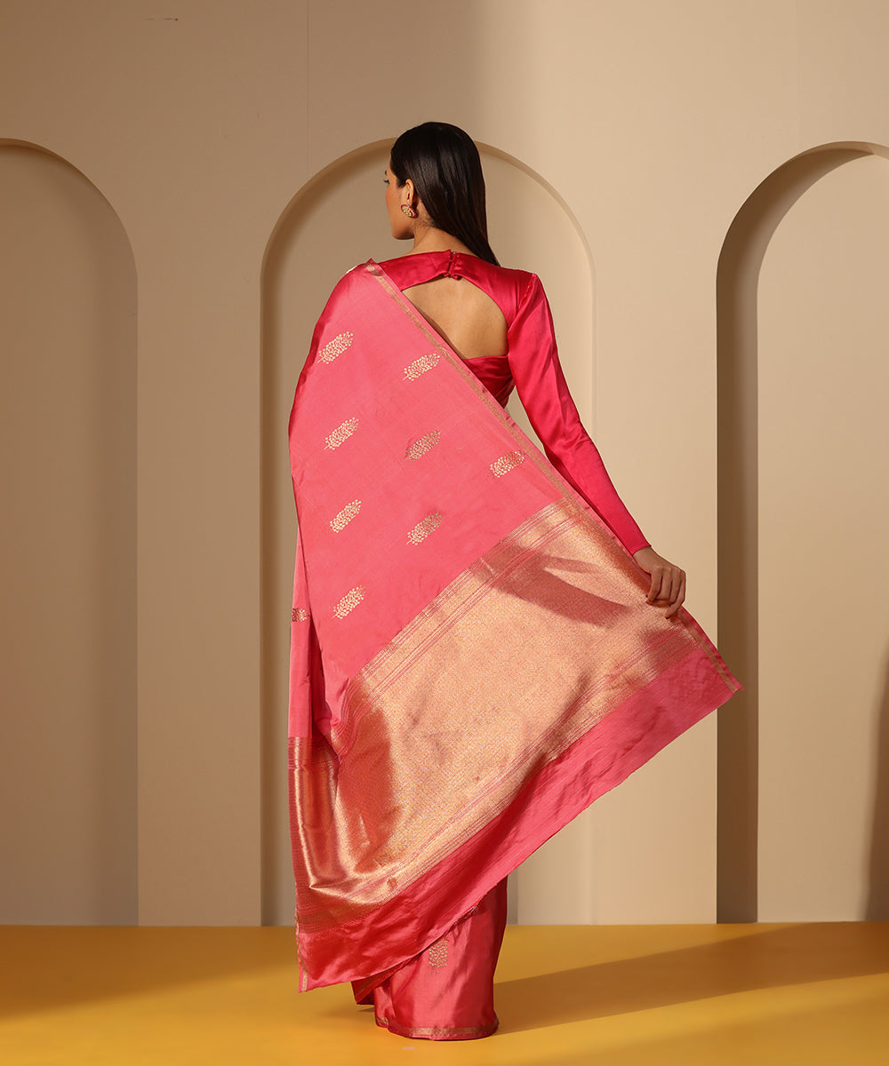 Handloom_Rose_Pink_Satin_Silk_Banarasi_Saree_With_Kadhwa_Boota_WeaverStory_03