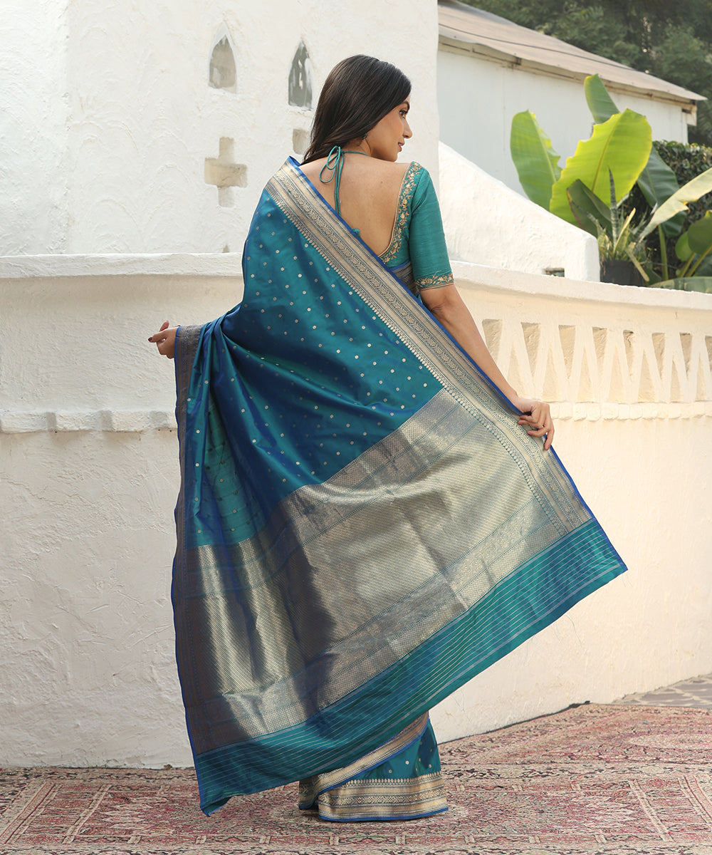 Peacock_Blue_Handloom_Pure_Katan_Silk_Banarasi_Saree_With_Kadhwa_Border_WeaverStory_03