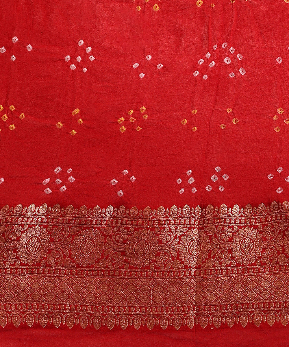 Handloom_Red_Pure_Georgette_Banarasi_Bandhej_Saree_With_Zari_Border_WeaverStory_05