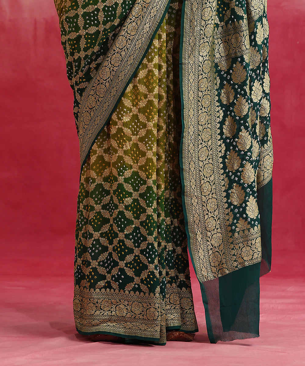 Handloom_Green_Ombre_Dyed_Pure_Georgette_Banarasi_Bandhej_Saree_WeaverStory_04
