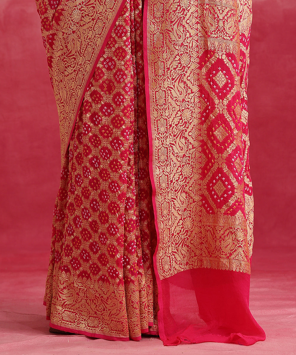 Fuchsia_Pink_Handloom_Pure_Georgette_Banarasi_Bandhej_Saree_WeaverStory_04