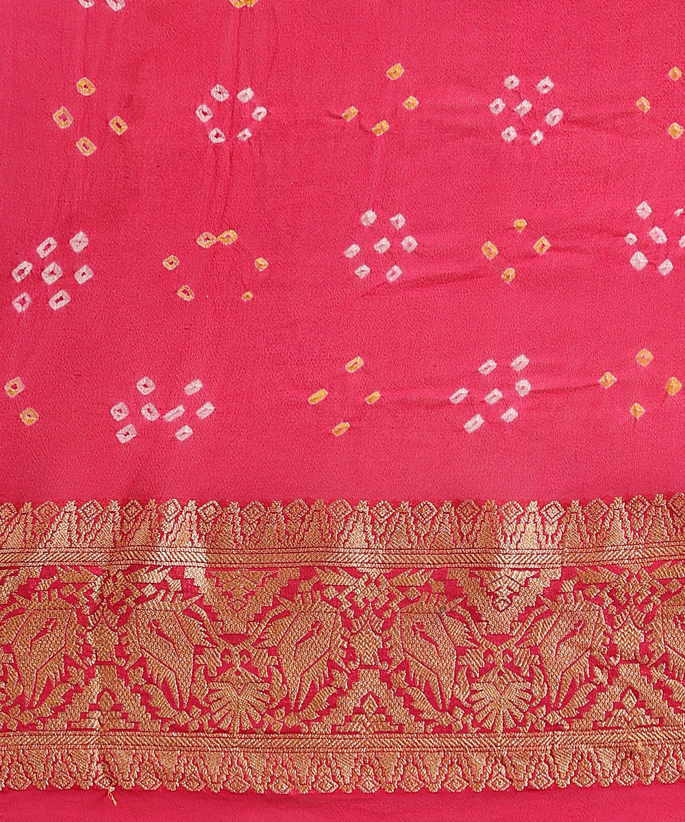 Fuchsia_Pink_Handloom_Pure_Georgette_Banarasi_Bandhej_Saree_WeaverStory_05