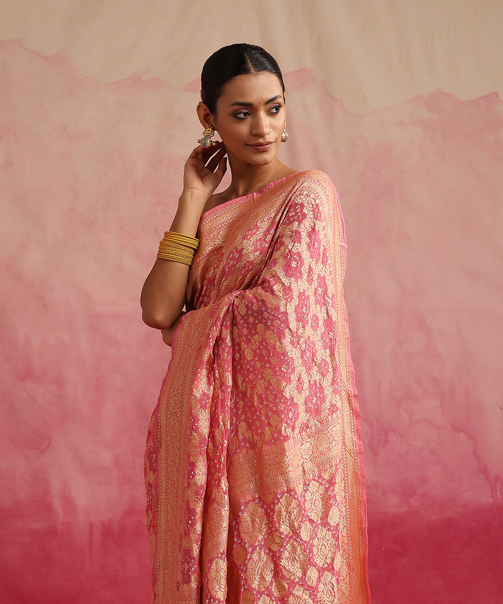 Light_Pink_Handloom_Pure_Georgette_Banarasi_Bandhej_Saree_WeaverStory_01