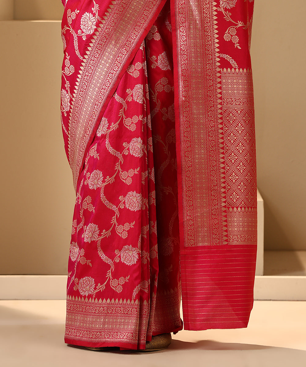 Hot_Pink_Handloom_Pure_Katan_Silk_Banarasi_Saree_With_Cutwork_Jaal_WeaverStory_04
