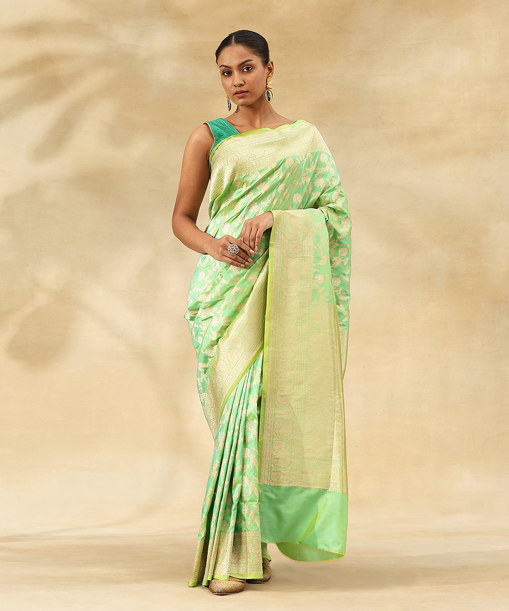 Handloom_Lime_Green_Pure_Katan_Silk_Saree_With_Sona_Rupa_Zari_Jaal_WeaverStory_02