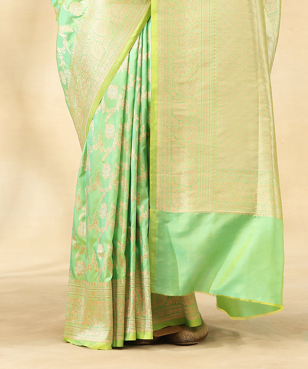 Handloom_Lime_Green_Pure_Katan_Silk_Saree_With_Sona_Rupa_Zari_Jaal_WeaverStory_04