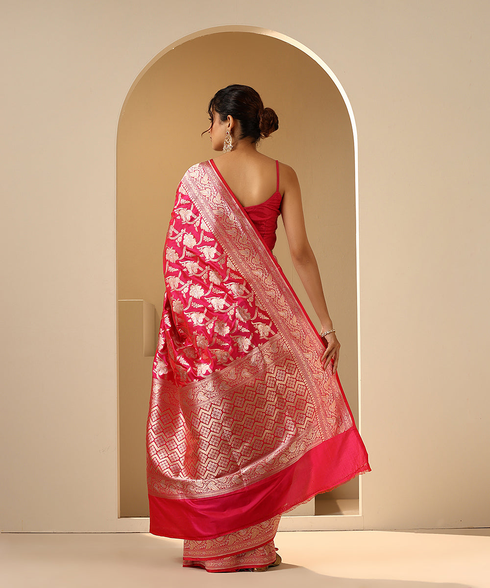 Hot_Pink_Handloom_Pure_Katan_Silk_Banarasi_Saree_With_Allover_Jaal_WeaverStory_03
