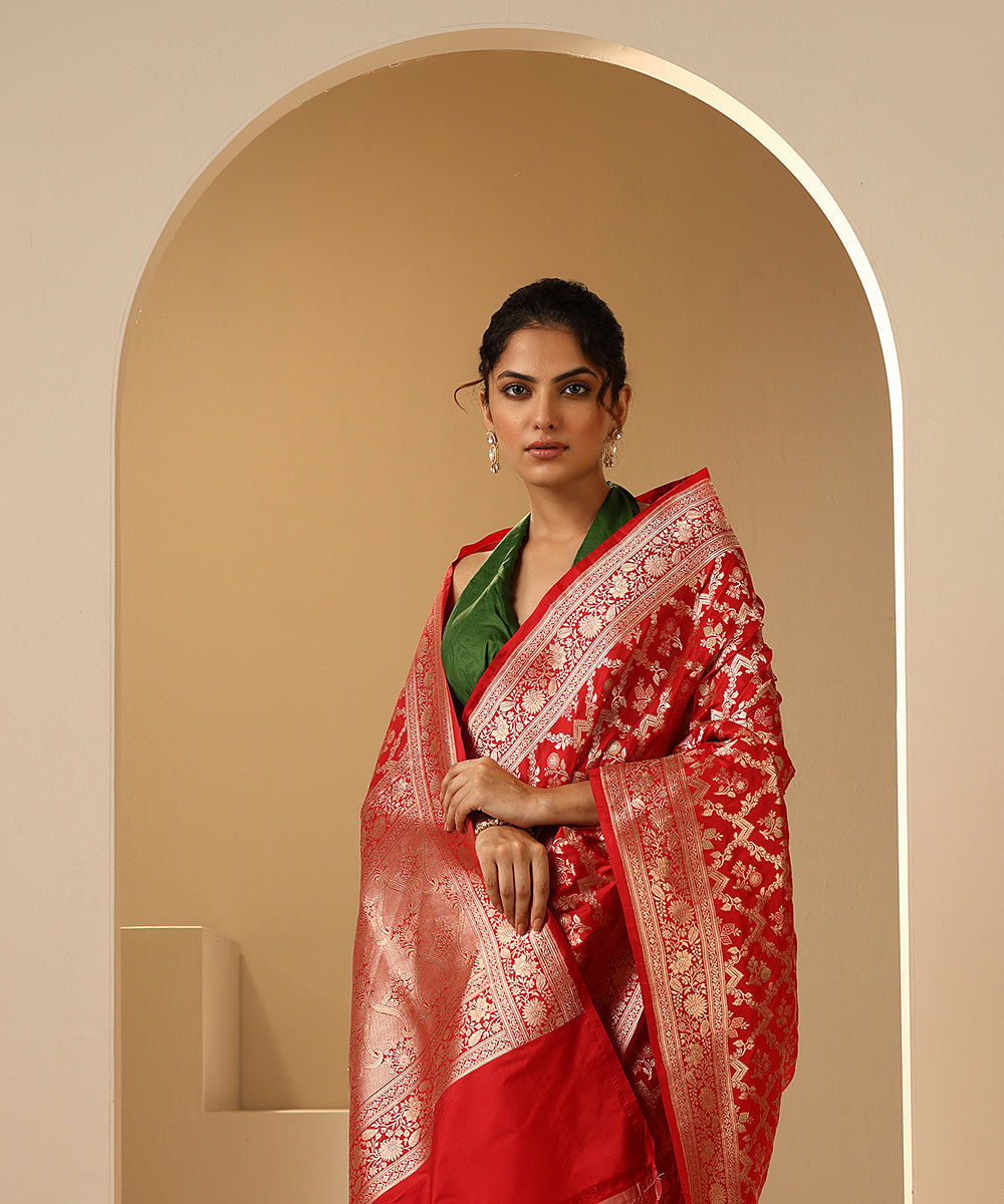 Handloom_Red_Pure_Katan_Silk_Banarasi_Saree_With_Cutwork_Jaal_WeaverStory_01