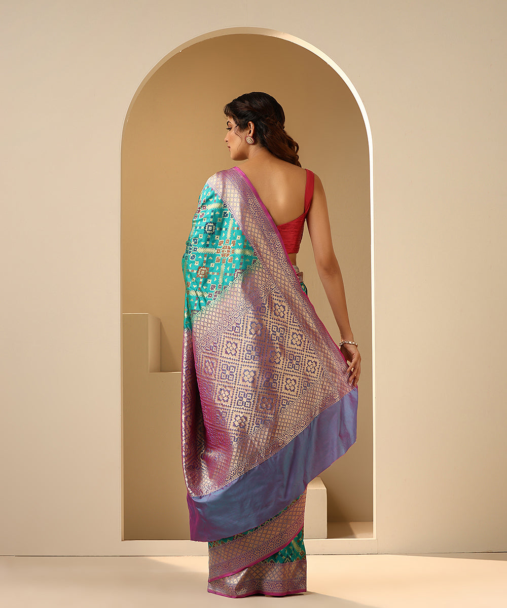 Handloom_Teal_Pure_Katan_Silk_Banarasi_Patola_Saree_With_Meenakari_WeaverStory_03