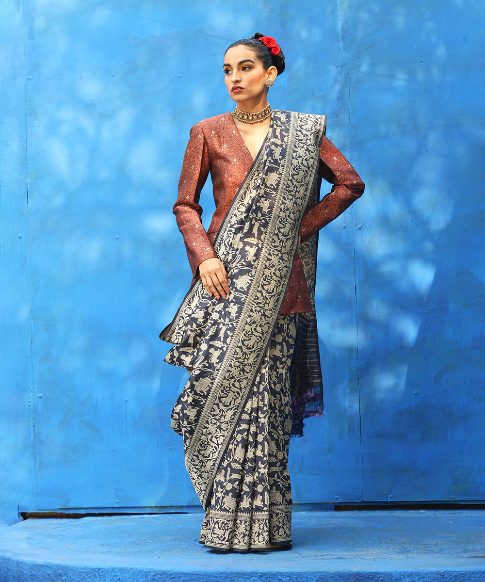 Handloom_Black_Pure_Katan_Silk_Banarasi_Shikargah_Saree_In_Kadhwa_Saree_WeaverStory_02