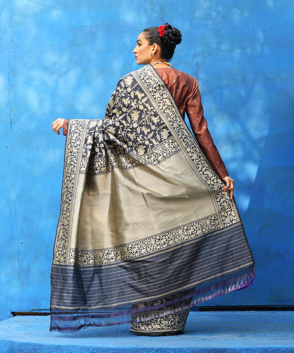 Handloom_Black_Pure_Katan_Silk_Banarasi_Shikargah_Saree_In_Kadhwa_Saree_WeaverStory_03