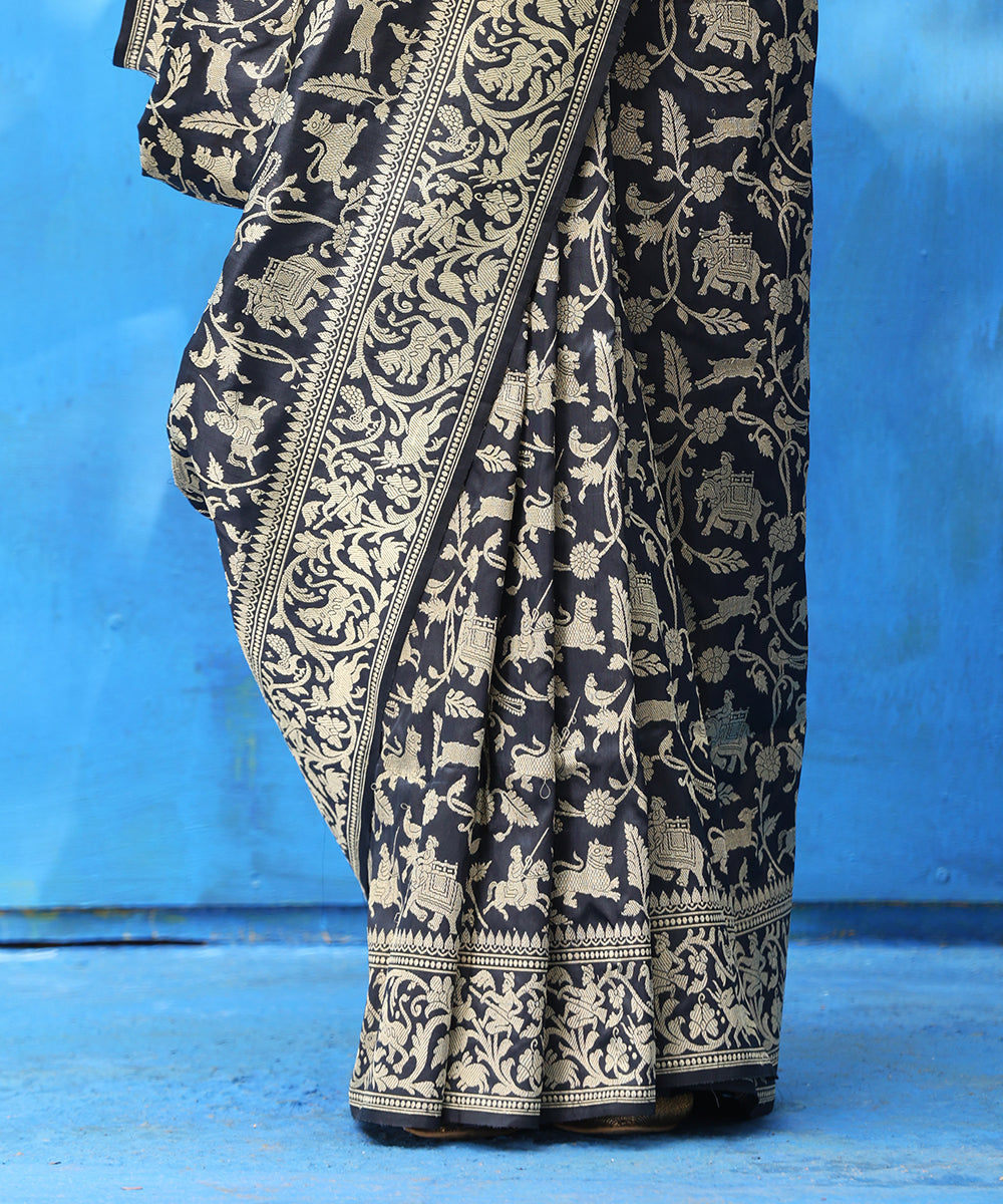 Handloom_Black_Pure_Katan_Silk_Banarasi_Shikargah_Saree_In_Kadhwa_Saree_WeaverStory_04