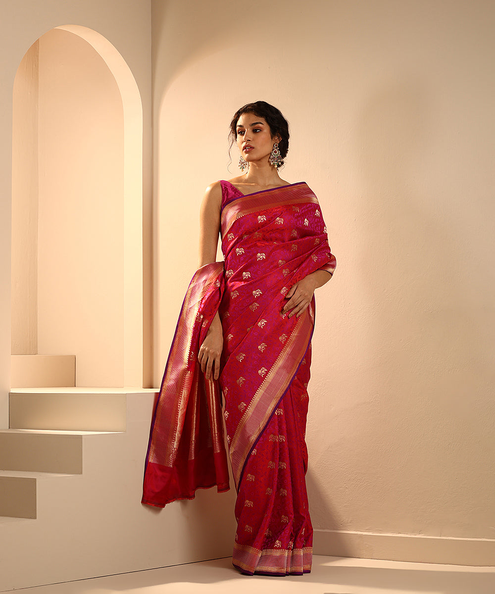 Handloom_Magenta_Pure_Satin_Silk_Tanchoi_Banarasi_Saree_With_Elephants_Booti_WeaverStory_02