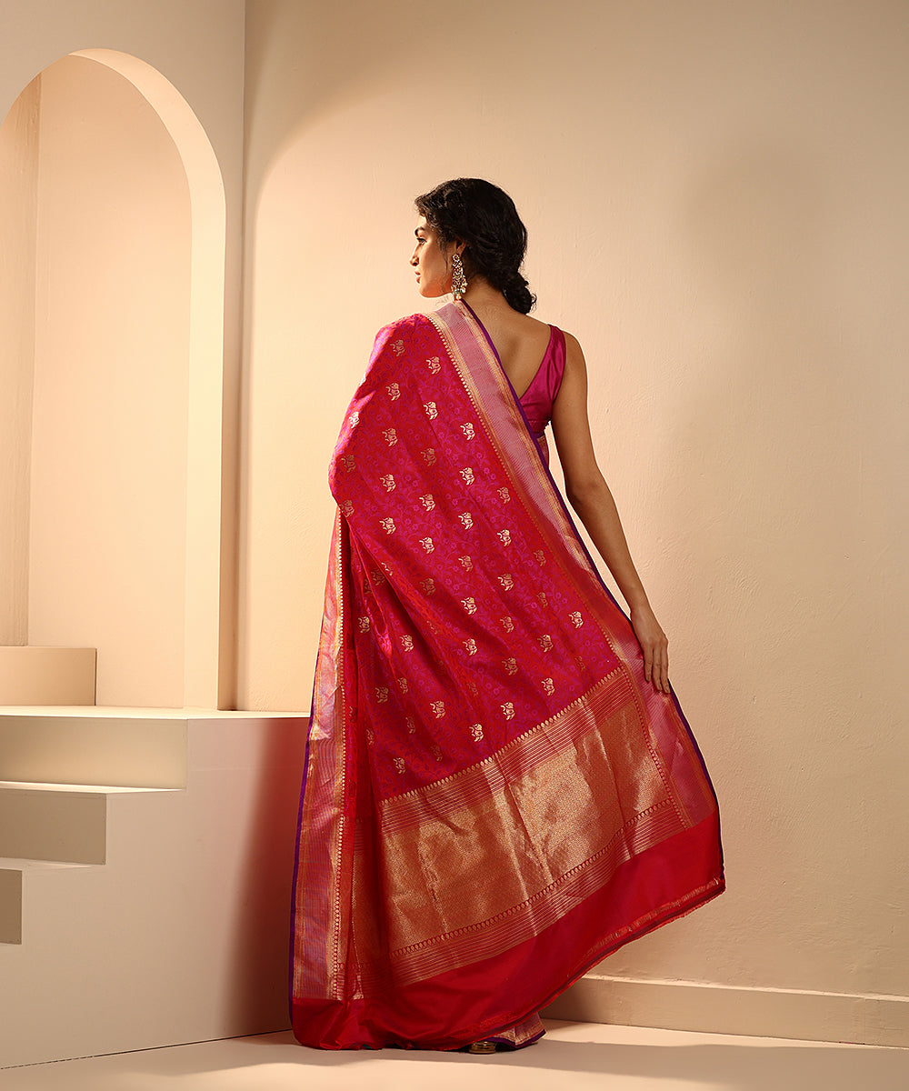 Handloom_Magenta_Pure_Satin_Silk_Tanchoi_Banarasi_Saree_With_Elephants_Booti_WeaverStory_03