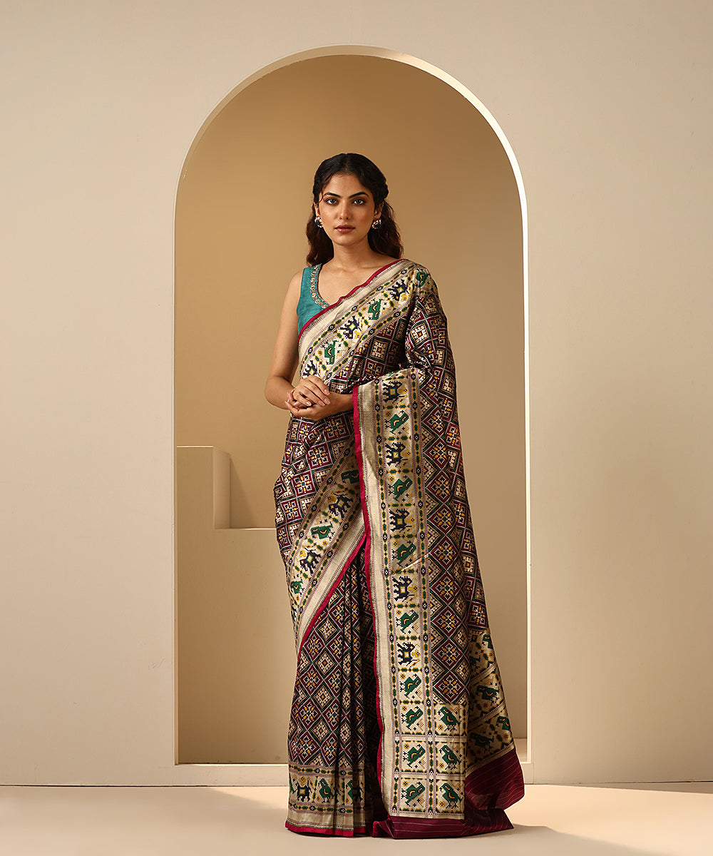 Handloom_Purple_Double_Warp_Pure_Katan_Silk_Patola_Saree_With_Meenakari_WeaverStory_02