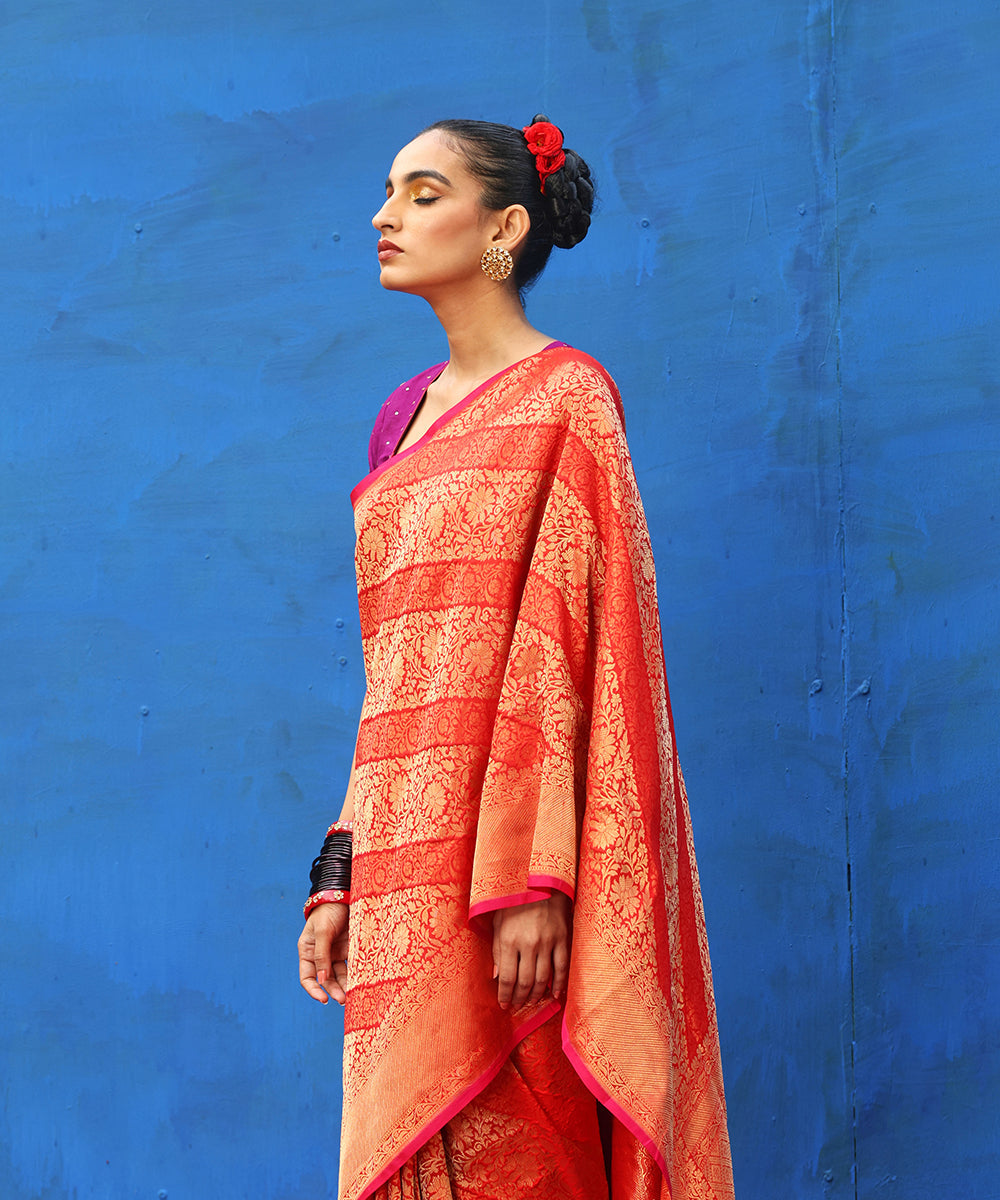 Red_Handloom_Pure_Katan_Silk_Zari_Wasket_Banarasi_Saree_With_Aada_Jaal_WeaverStory_01