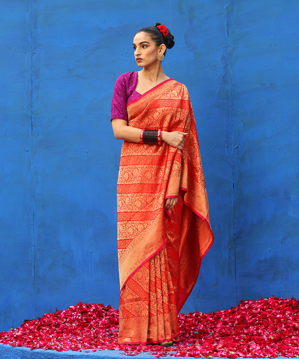 Red_Handloom_Pure_Katan_Silk_Zari_Wasket_Banarasi_Saree_With_Aada_Jaal_WeaverStory_02