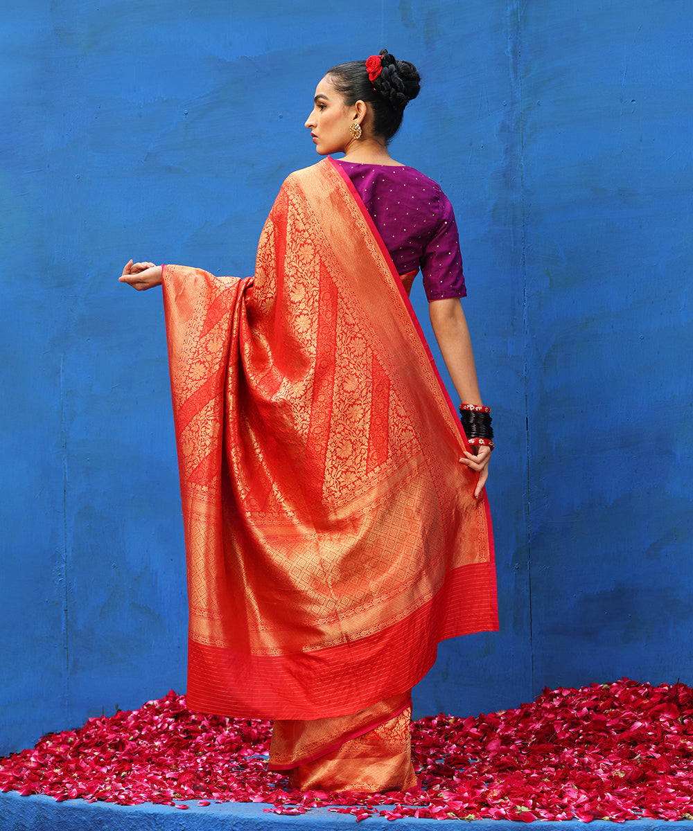 Red_Handloom_Pure_Katan_Silk_Zari_Wasket_Banarasi_Saree_With_Aada_Jaal_WeaverStory_03