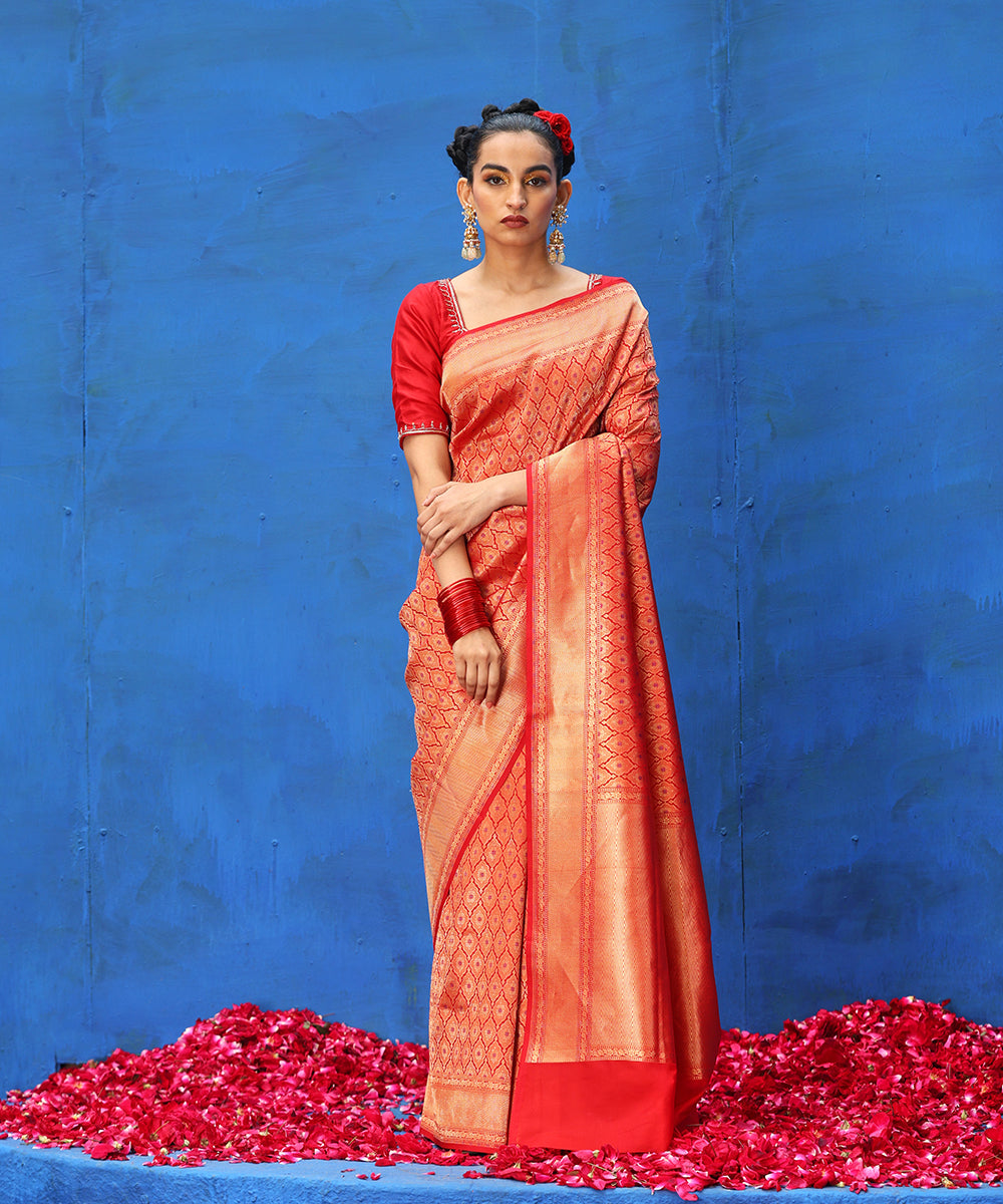 Handloom_Red_Pure_Katan_Silk_Zari_Wasket_Banarasi_Saree_With_Blue_Meenakari_WeaverStory_02