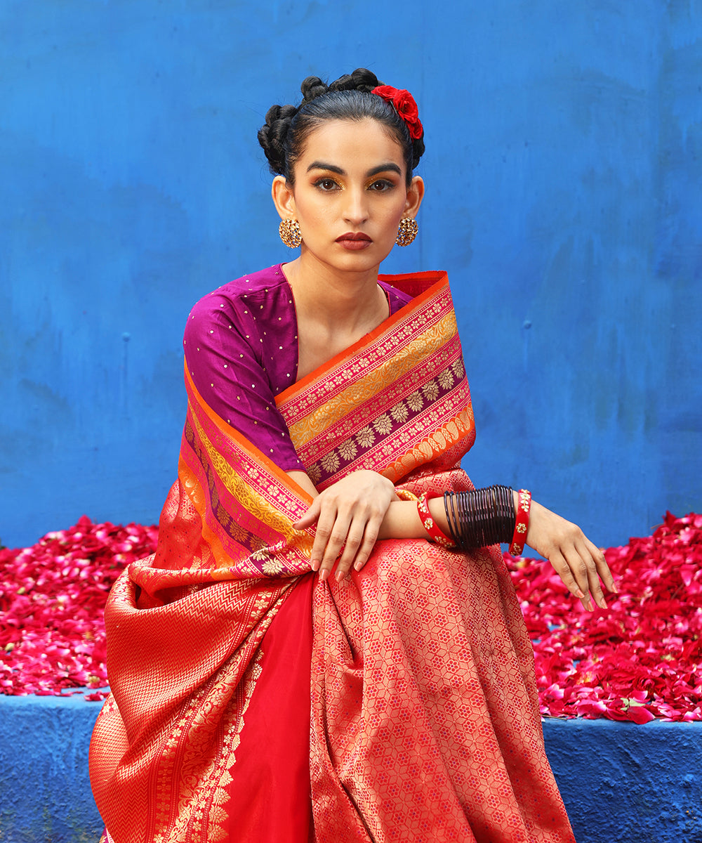 Red_Handloom_Pure_Katan_Silk_Zari_Wasket_Banarasi_Saree_With_Blue_Meenakari_WeaverStory_01
