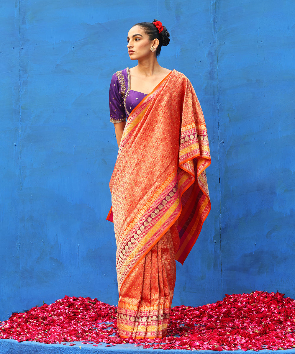 Handloom_Red_Pure_Katan_Silk_Zari_Wasket_Banarasi_Saree_With_Blue_Meenakari_WeaverStory_02