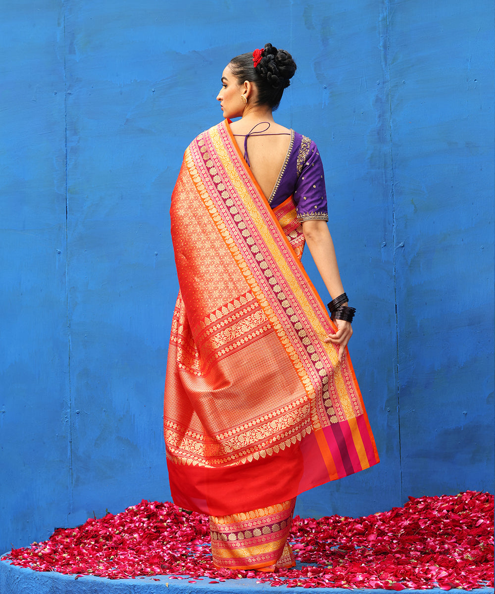 Handloom_Red_Pure_Katan_Silk_Zari_Wasket_Banarasi_Saree_With_Blue_Meenakari_WeaverStory_03
