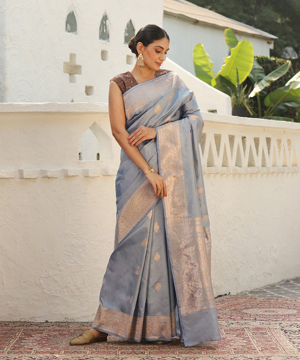 Blue_Handloom_Pure_Katan_Silk_Banarasi_Saree_With_Kadhwa_Boota_WeaverStory_02