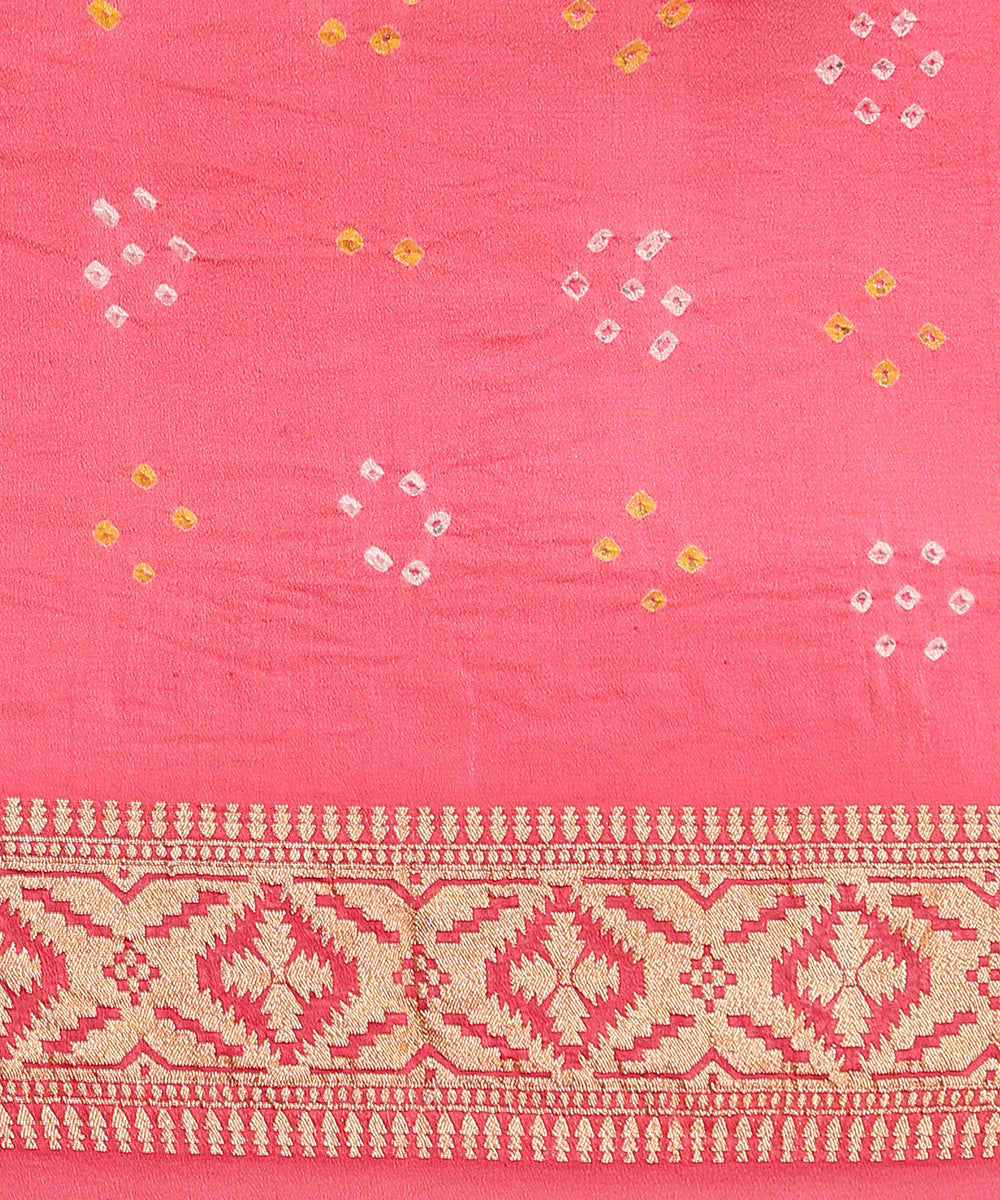 Handloom_Pink_Pure_Georgette_Banarasi_Bandhej_Saree_With_Zari_Jaal_WeaverStory_05
