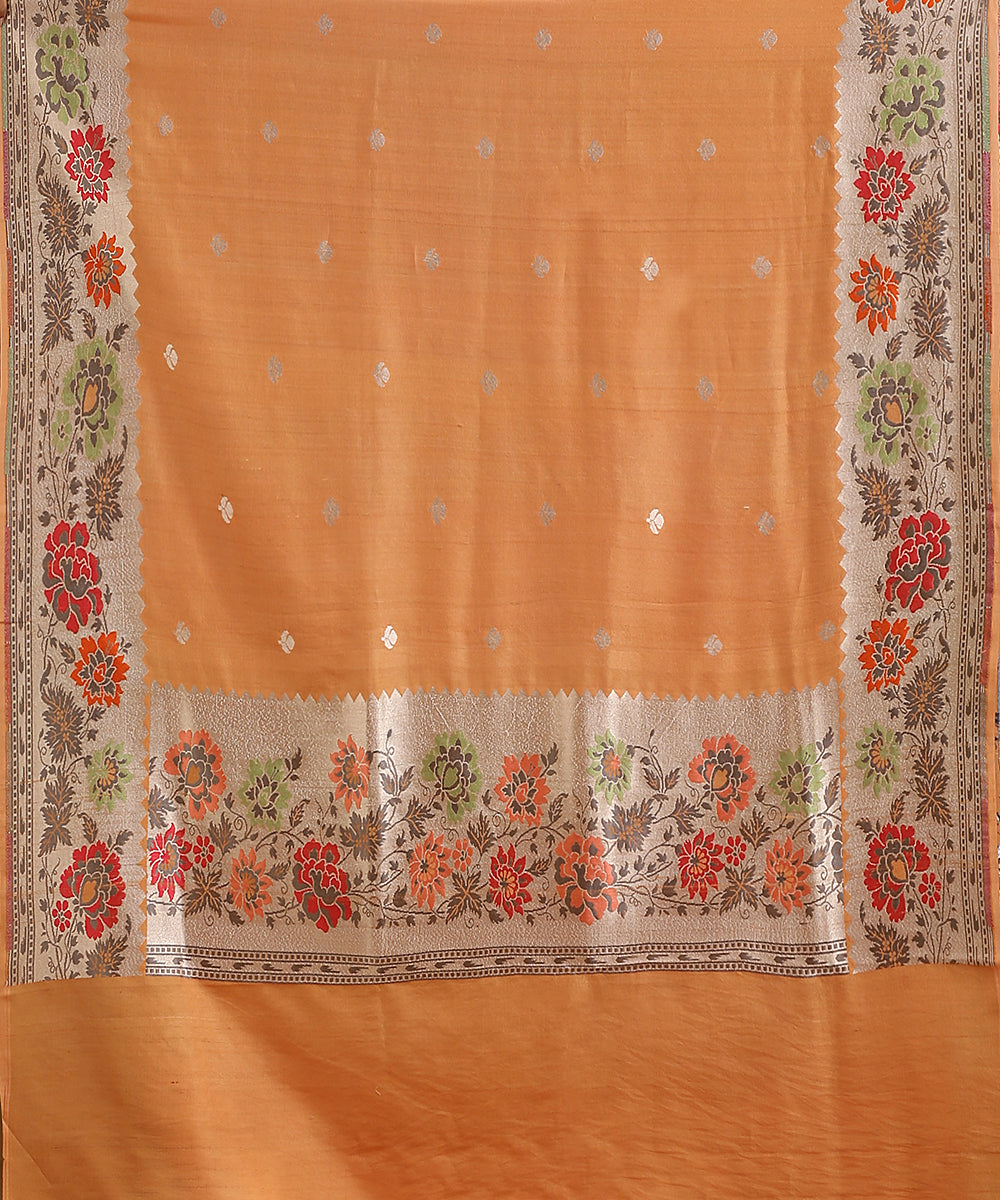 Rust_Handloom_Pure_Tusser_Georgette_Banarasi_Saree_With_Multicolour_Floral_Border_WeaverStory_05