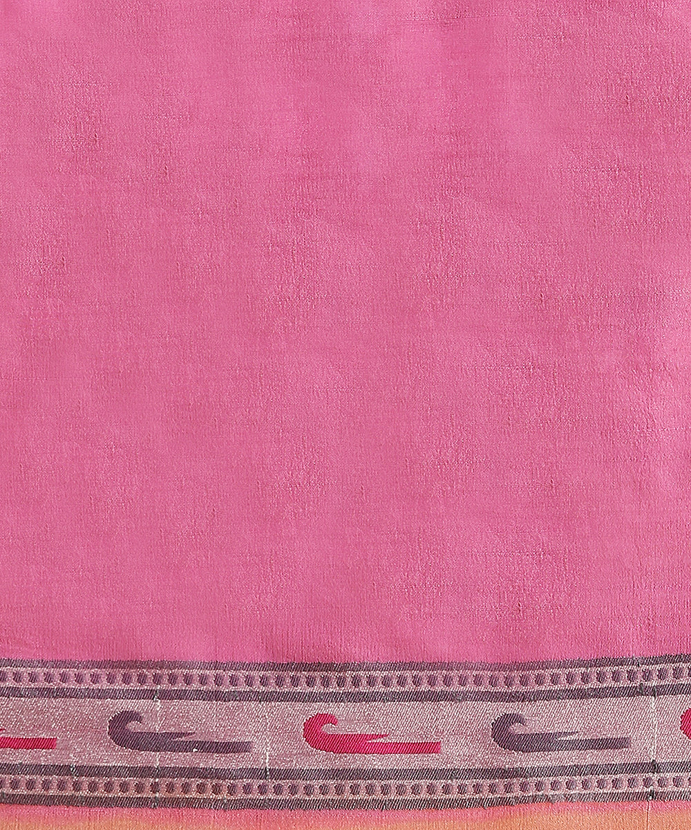 Handloom_Rust_And_Pink_Pure_Tusser_Georgette_Banarasi_Saree_With_Multicolour_Floral_Border_WeaverStory_06