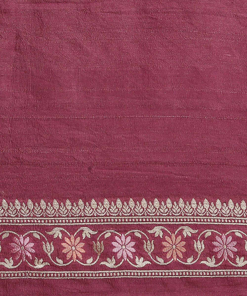Handloom_Wine_Pure_Tusser_Georgette_Banarasi_Saree_With_All_Over_Floral_Motifs_WeaverStory_06