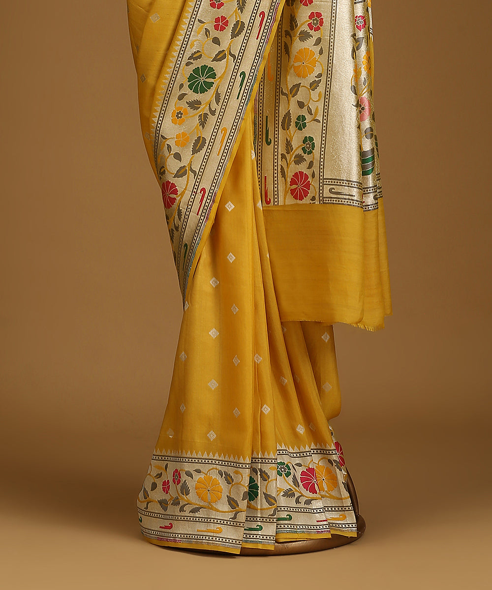Handloom_Mustard_Pure_Tusser_Georgette_Banarasi_Saree_With_Multicolour_Border_WeaverStory_03