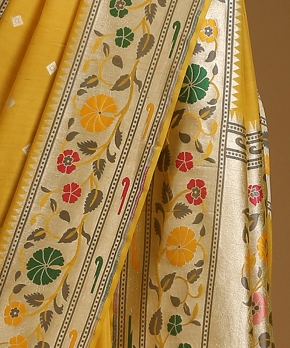 Handloom_Mustard_Pure_Tusser_Georgette_Banarasi_Saree_With_Multicolour_Border_WeaverStory_04