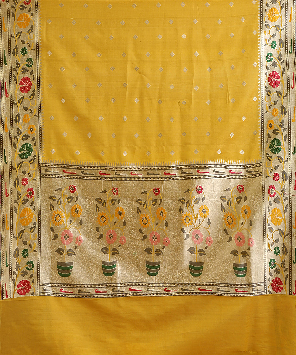 Handloom_Mustard_Pure_Tusser_Georgette_Banarasi_Saree_With_Multicolour_Border_WeaverStory_05